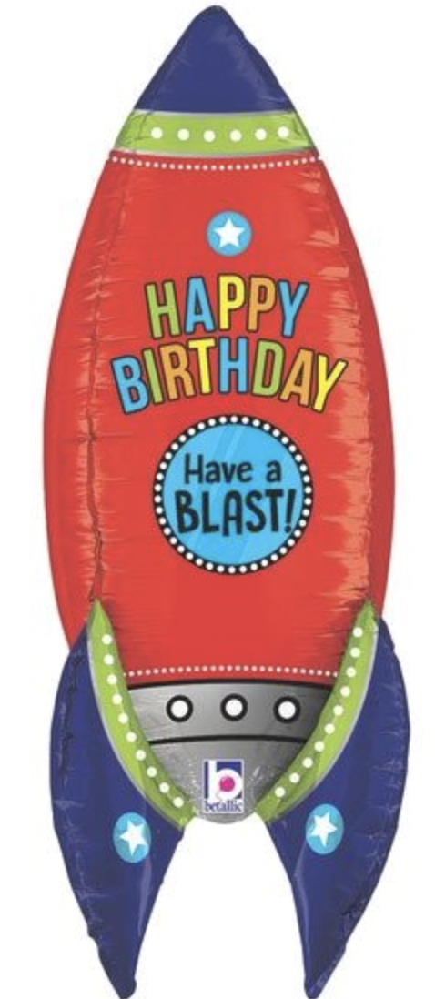 Happy Birthday Rocket Ship Balloon – 27-inch Mylar birthday balloon