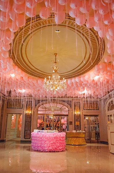 Balloon covered ceiling at the Plaza