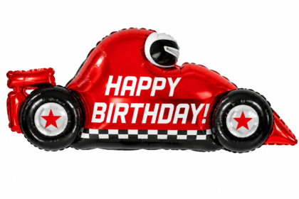 Happy Birthday Race Car Balloon – 24-inch red Mylar birthday balloon