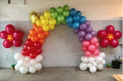 Rainbow And Flowers Balloon Archway