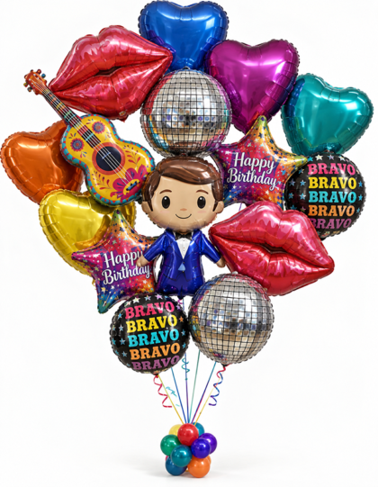 Harry Styles balloon bouquet with disco balls, hearts and birthday balloons for NYC delivery