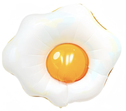 Sunny-side-up fried egg foil balloon with a bright golden yolk and white egg design, perfect for brunch parties, breakfast events, cafés, and food-themed celebrations.