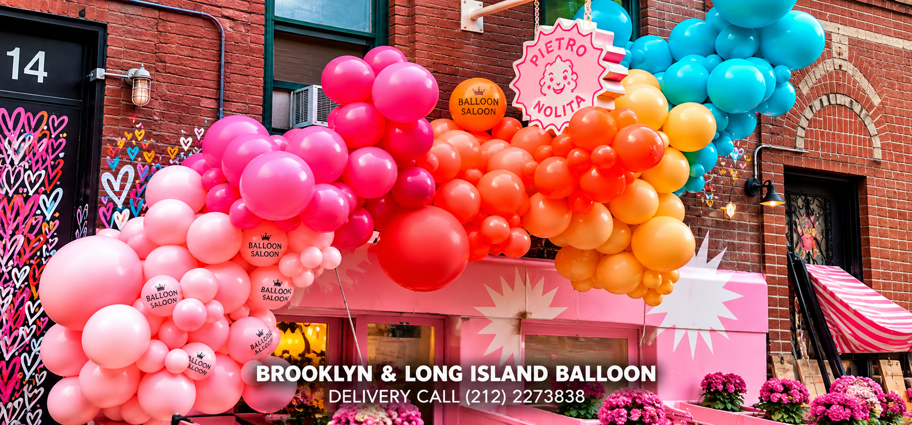 Colorful Balloon Saloon balloon installation at Pietro Nolita in New York City