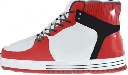 24-inch red, white, and black high-top sneaker Mylar balloon featuring realistic shoelaces and athletic shoe detailing.