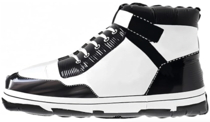 24-inch red, white, and black high-top sneaker Mylar balloon featuring realistic shoelaces and athletic shoe detailing.